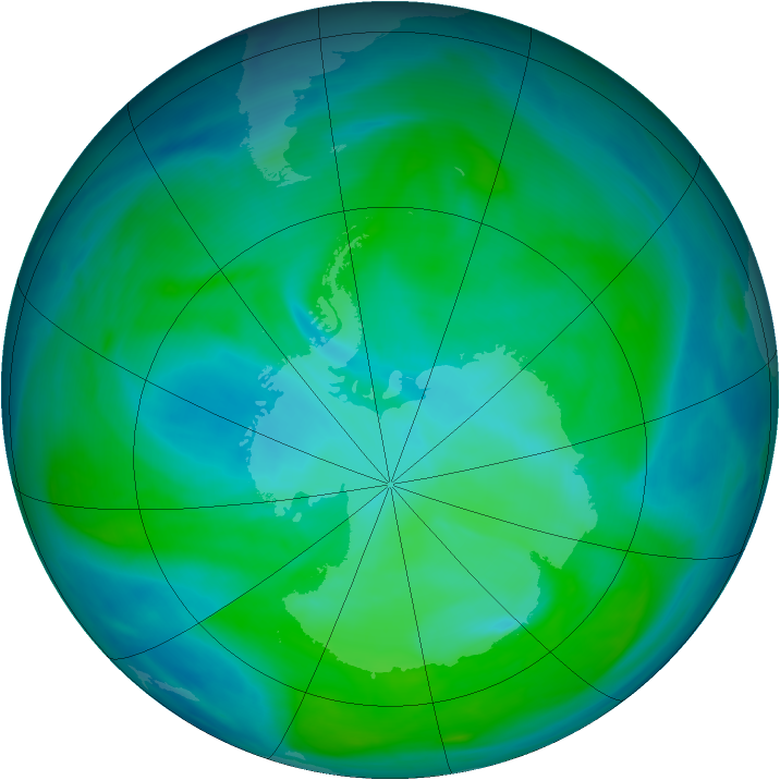 Antarctic ozone map for 06 January 2008